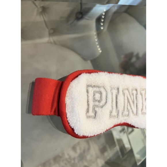 Victoria's Secret PINK Sleep Eye Mask Red Plush Sherpa Lined Embroidered - Picture 3 of 9